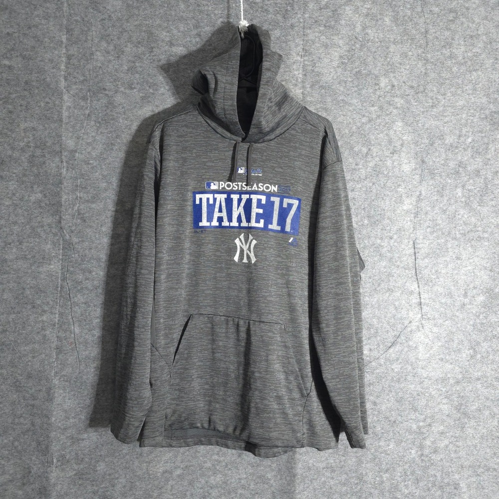 Majestic Hoodie Mens Gray New York Yankees MLB‎ Postseason 2017 Take 17 Baseball